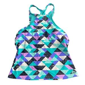 NWT RBX Active Colorful Racerback Halter Tankini Swim Bathing Suit Top Sz Large